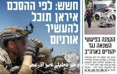 صفحه نخست روزنامههای عبری زبان/ گفتگوهای هستهای تیتر روزنامههای اسرائیلی صفحه نخست روزنامههای عبری زبان/ گفتگوهای هستهای تیتر روزنامههای اسرائیلی